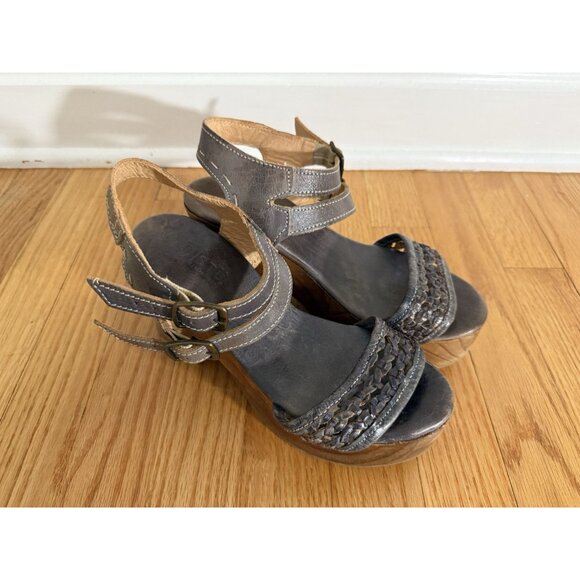 Bed Stu Womens 7.5 Kenya Sandals Distressed Leather Platform Chunky Wooden Heels - Picture 2 of 13